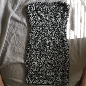 TrinaTurk black and white leopard strapless dress.